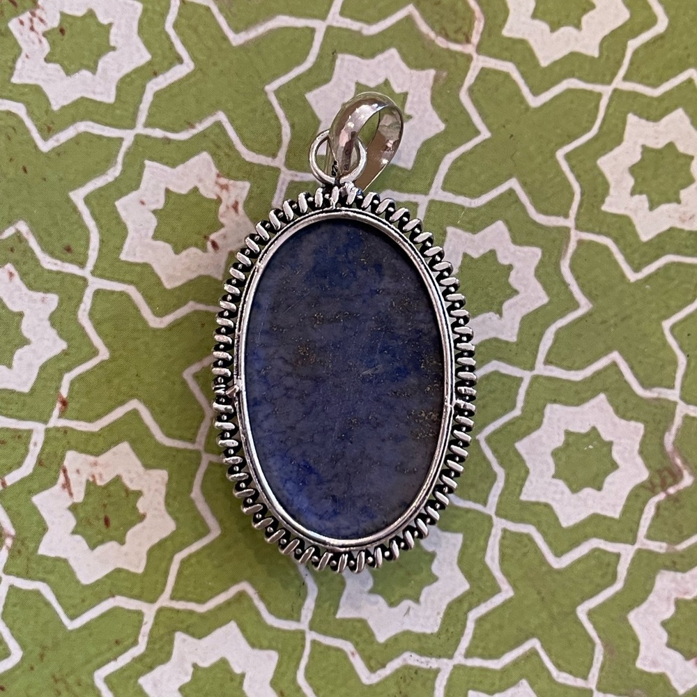 Natural Lapis Lazuli Oval Silver Plated Pendant – Deep Blue Vintage Style - NEW - Picture 5 of 6